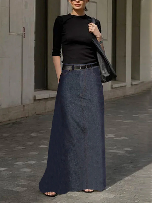 Loose No Belt Pockets Solid Color Skirts Bottoms - Image 3