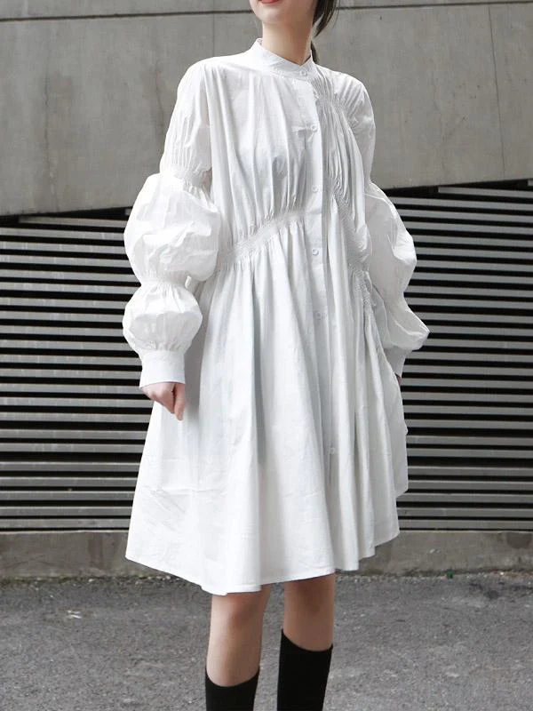 Loose Original Designed Irregular Puff Shirt Dress - Image 4