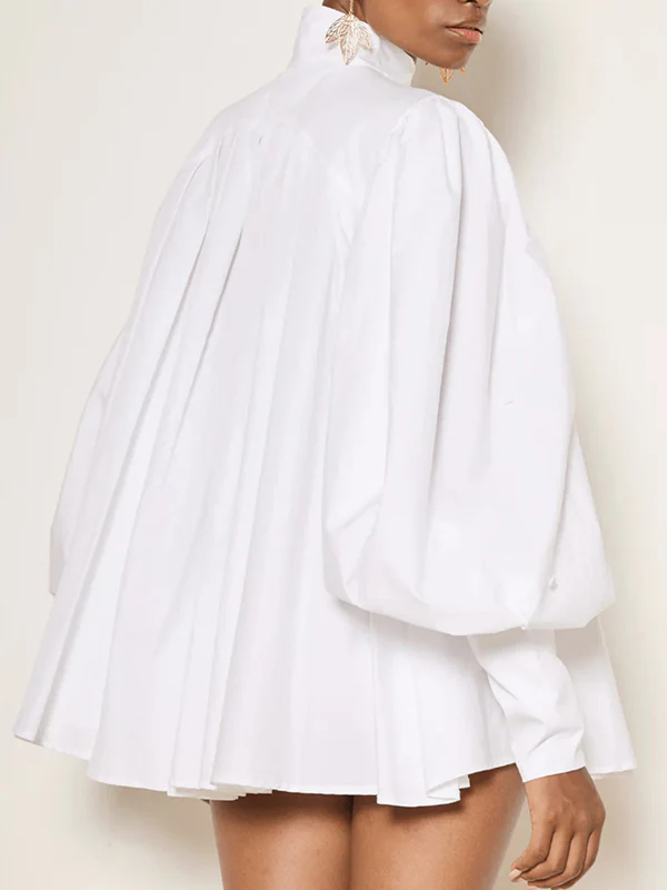 Loose Over Size Buttoned Solid Color High Neck Blouses&Shirts Tops - Image 5