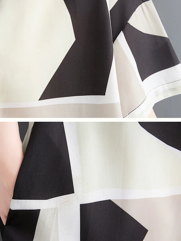 Loose Oversize Color-Block Printed Lapel Midi Dresses Shirt Dress - Image 13