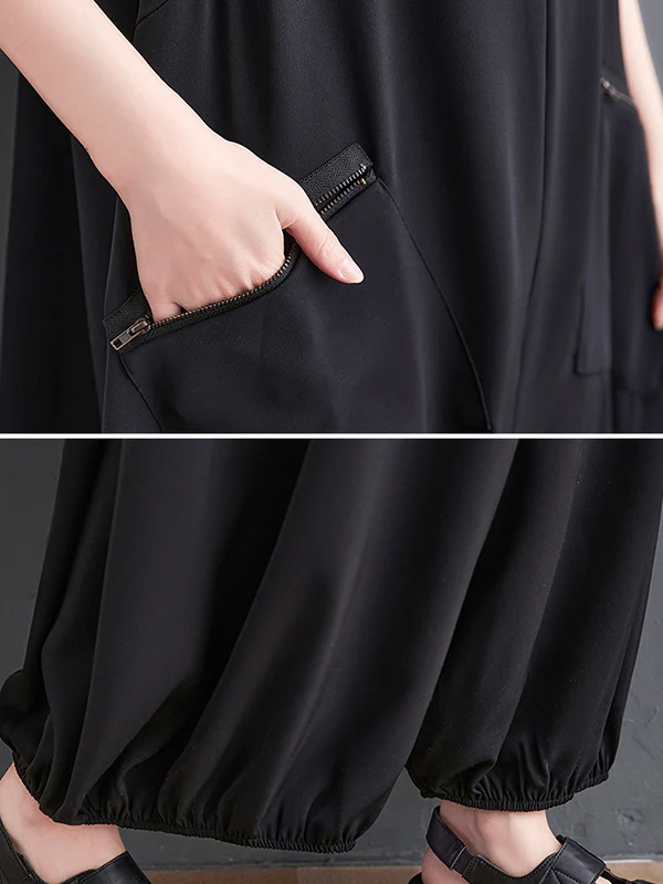 Loose Oversize Solid Color Zipper Jumpsuits Bottoms - Image 10