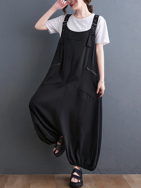 Loose Oversize Solid Color Zipper Jumpsuits Bottoms - Image 2