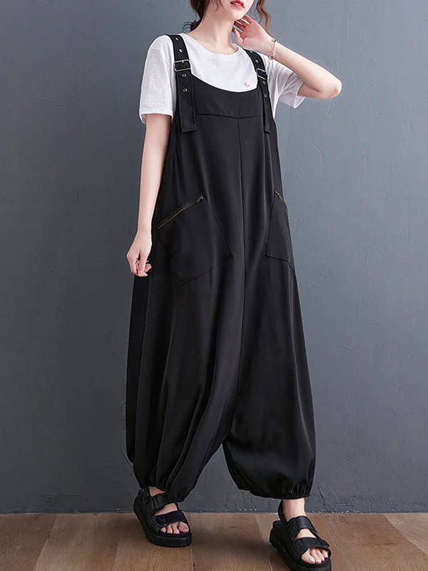 Loose Oversize Solid Color Zipper Jumpsuits Bottoms - Image 4