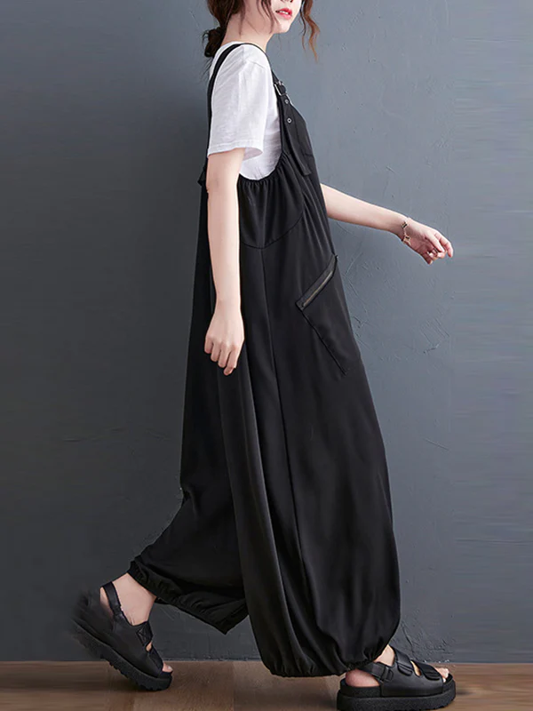 Loose Oversize Solid Color Zipper Jumpsuits Bottoms - Image 5