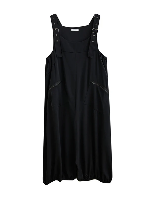 Loose Oversize Solid Color Zipper Jumpsuits Bottoms - Image 7