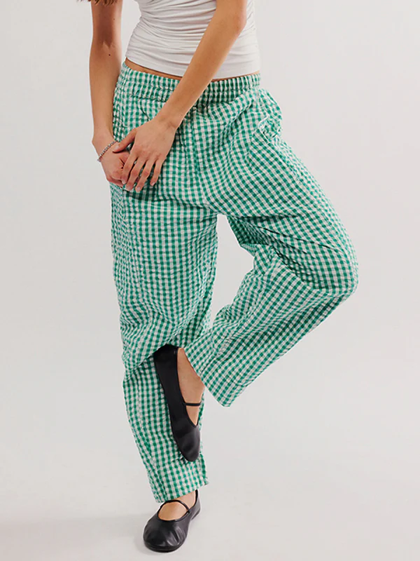 Loose Plaid Pockets Split-Joint Pants Trousers - Image 2
