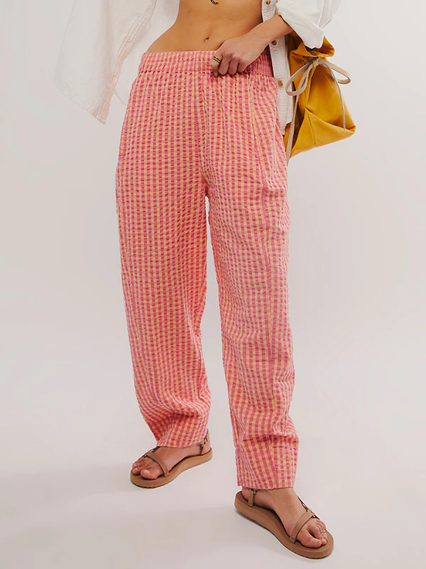 Loose Plaid Pockets Split-Joint Pants Trousers - Image 3