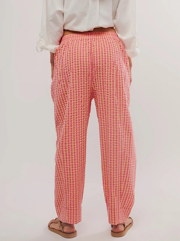 Loose Plaid Pockets Split-Joint Pants Trousers - Image 4