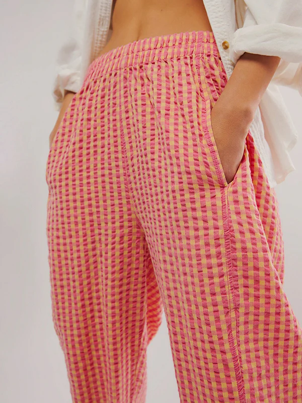 Loose Plaid Pockets Split-Joint Pants Trousers - Image 5