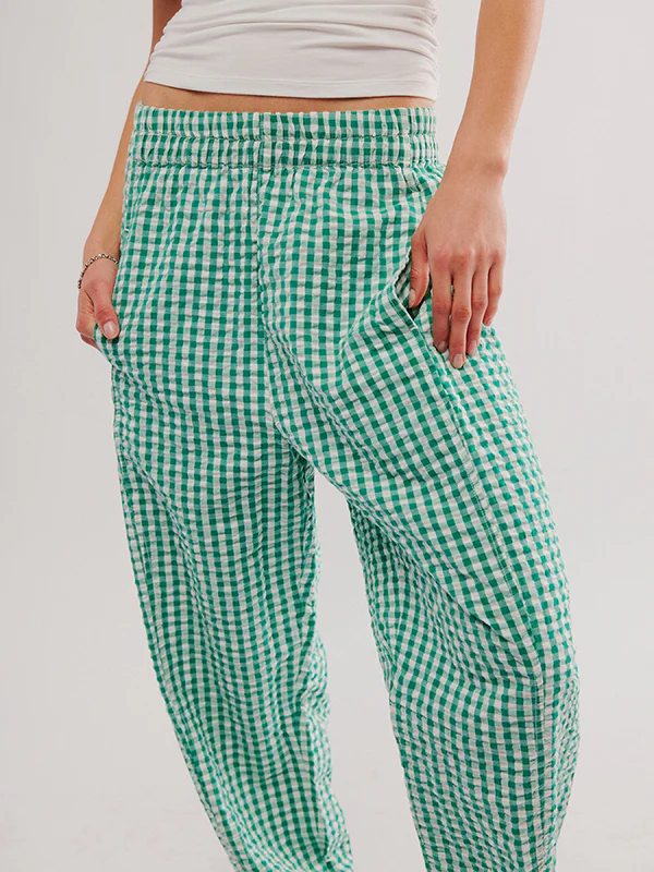 Loose Plaid Pockets Split-Joint Pants Trousers - Image 6