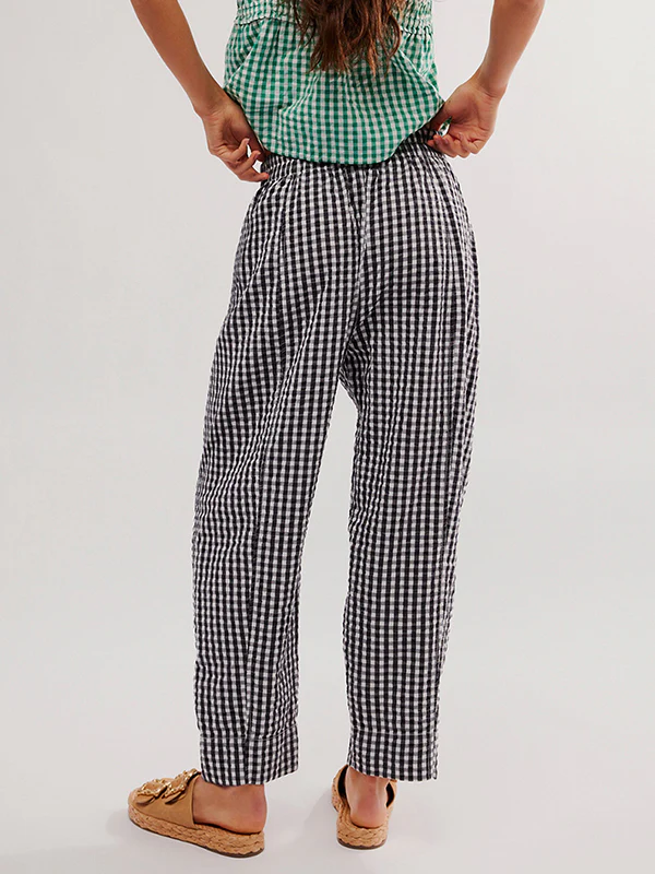 Loose Plaid Pockets Split-Joint Pants Trousers - Image 9