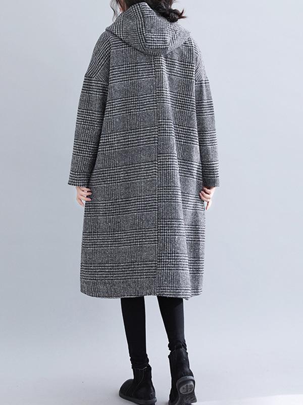 Loose Plaid Woolen Hood Coat - Image 13