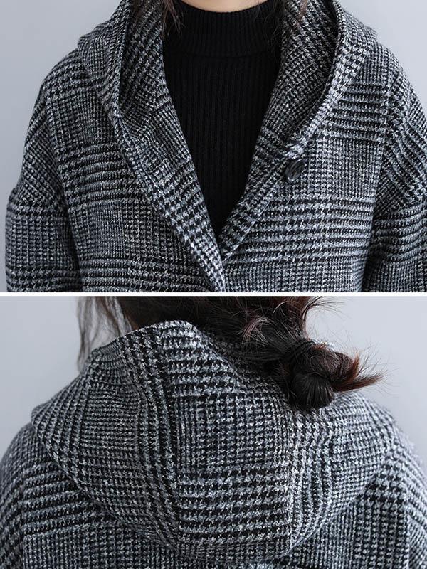 Loose Plaid Woolen Hood Coat - Image 15