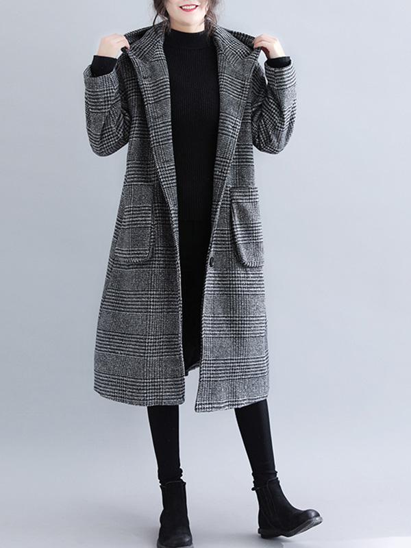 Loose Plaid Woolen Hood Coat - Image 8
