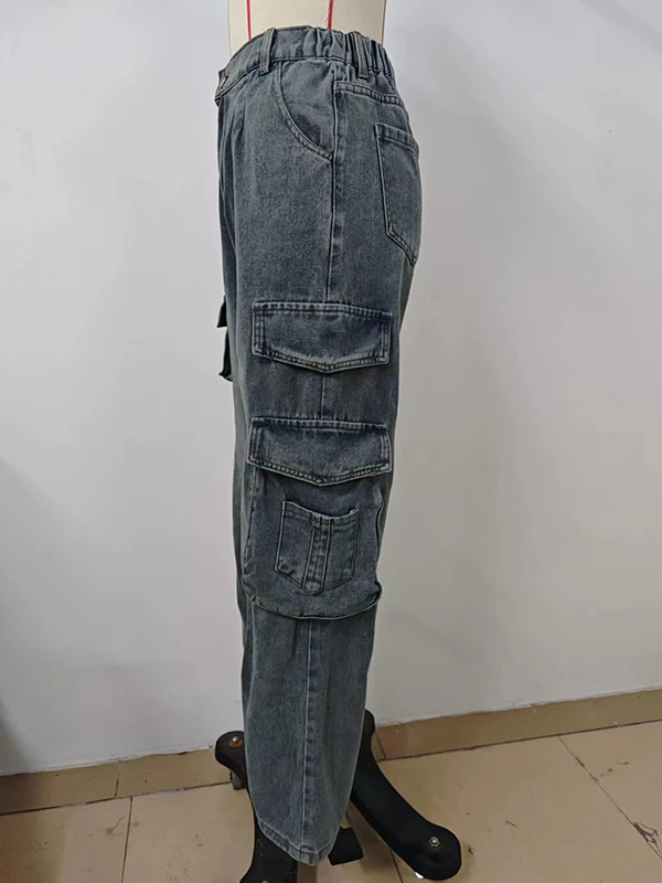 Loose Pleated Pockets Split-Joint Jean Pants Bottoms - Image 8