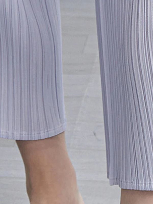 Loose Pleated Solid Color High-Low Round-Neck T-Shirts + Pants Two Pieces Set - Image 17