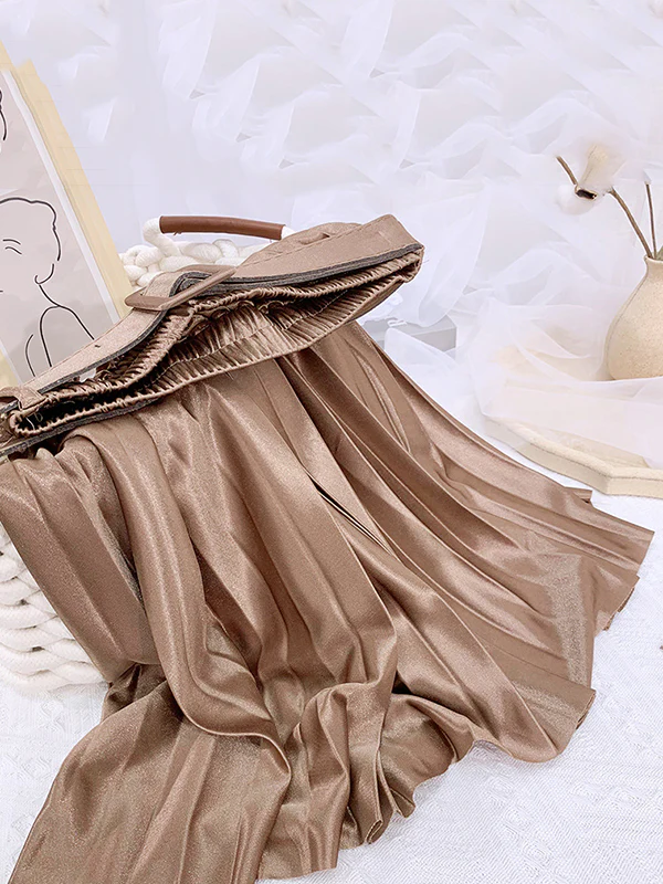 Loose Pleated Solid Color Skirts Bottoms - Image 10