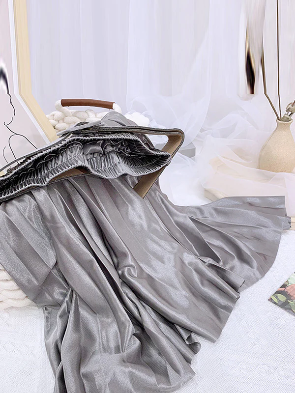 Loose Pleated Solid Color Skirts Bottoms - Image 11