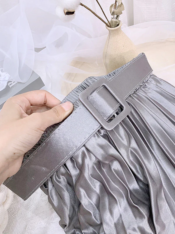 Loose Pleated Solid Color Skirts Bottoms - Image 13