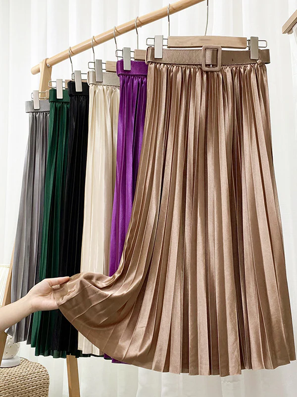 Loose Pleated Solid Color Skirts Bottoms - Image 2