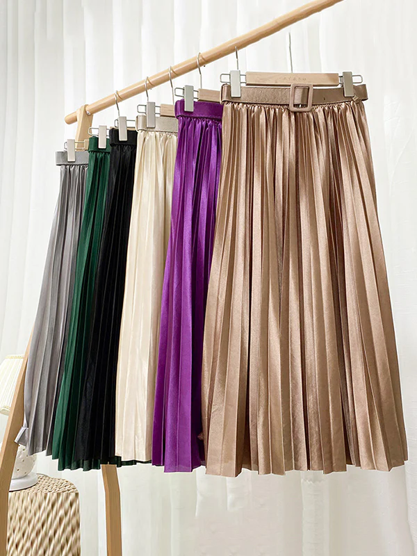 Loose Pleated Solid Color Skirts Bottoms - Image 3