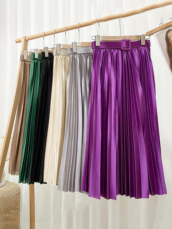 Loose Pleated Solid Color Skirts Bottoms - Image 4