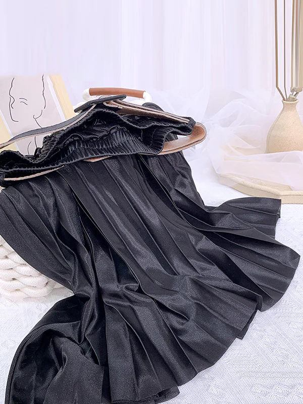 Loose Pleated Solid Color Skirts Bottoms - Image 9