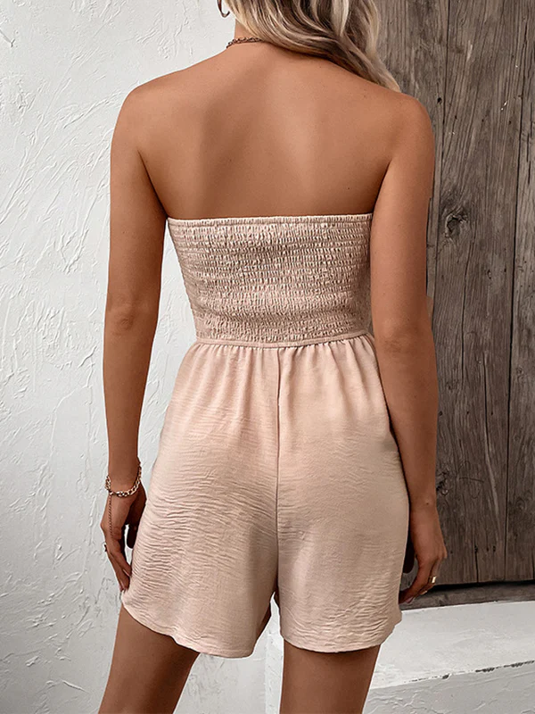 Loose Plus Size Buttoned Drawstring Elasticity Pockets Split-Joint Tube Rompers - Image 14