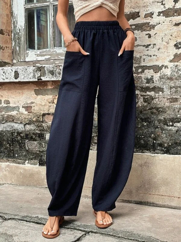 Loose Plus Size Elasticity Pockets Solid Color Pants - Image 10