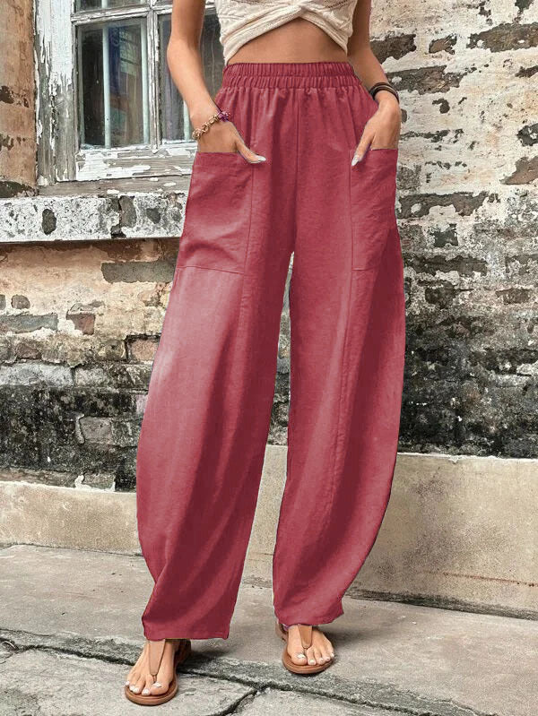 Loose Plus Size Elasticity Pockets Solid Color Pants - Image 11
