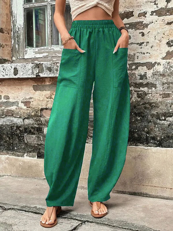 Loose Plus Size Elasticity Pockets Solid Color Pants - Image 13