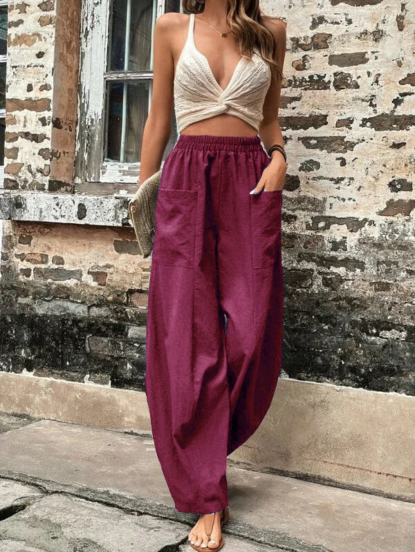 Loose Plus Size Elasticity Pockets Solid Color Pants - Image 17