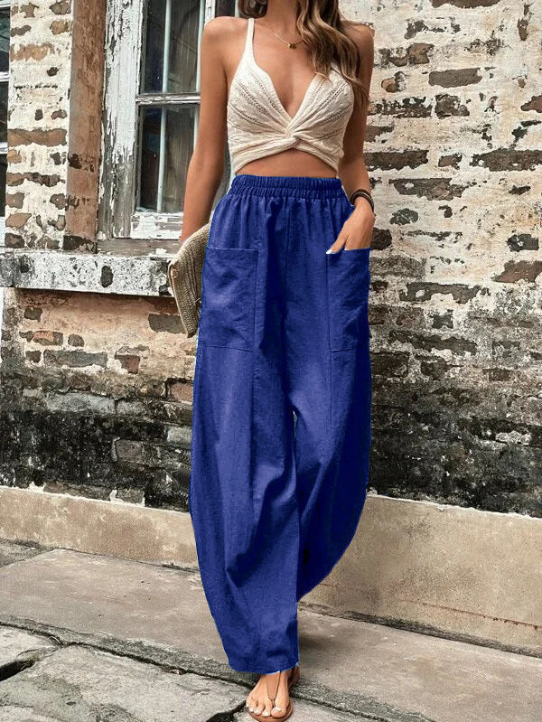 Loose Plus Size Elasticity Pockets Solid Color Pants - Image 18