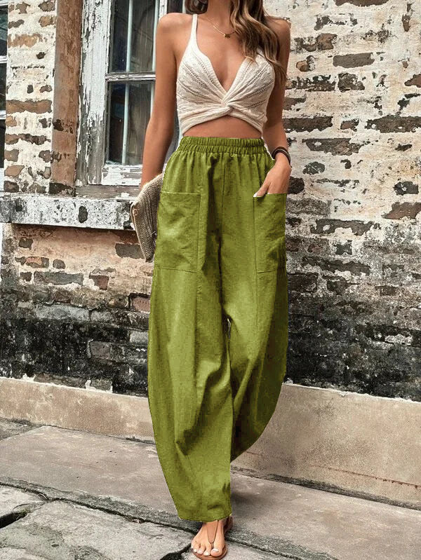 Loose Plus Size Elasticity Pockets Solid Color Pants - Image 21