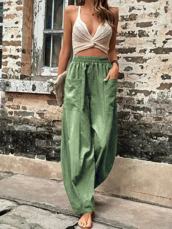 Loose Plus Size Elasticity Pockets Solid Color Pants - Image 22