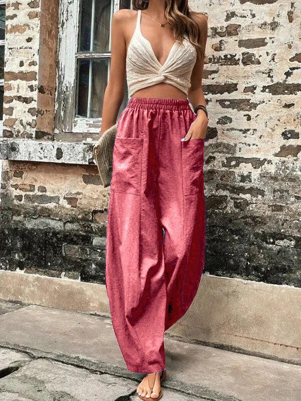 Loose Plus Size Elasticity Pockets Solid Color Pants - Image 24