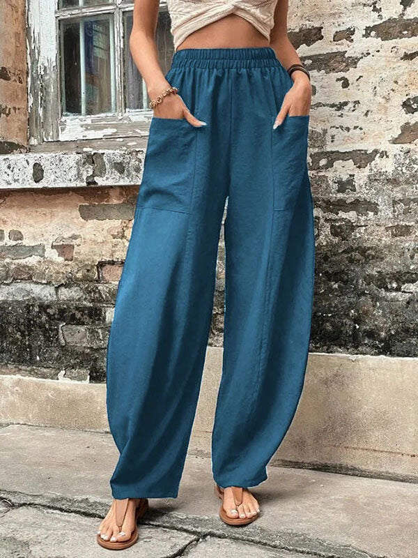 Loose Plus Size Elasticity Pockets Solid Color Pants - Image 4