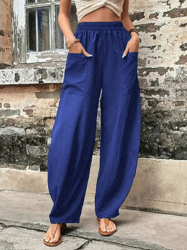 Loose Plus Size Elasticity Pockets Solid Color Pants - Image 5