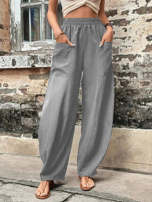 Loose Plus Size Elasticity Pockets Solid Color Pants - Image 6