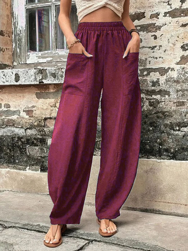 Loose Plus Size Elasticity Pockets Solid Color Pants - Image 7