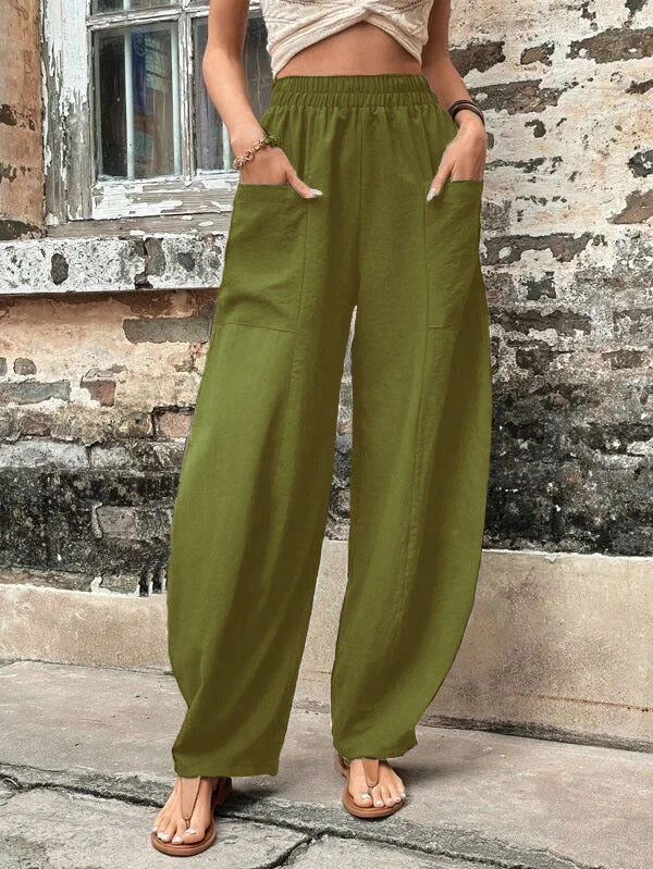 Loose Plus Size Elasticity Pockets Solid Color Pants - Image 8