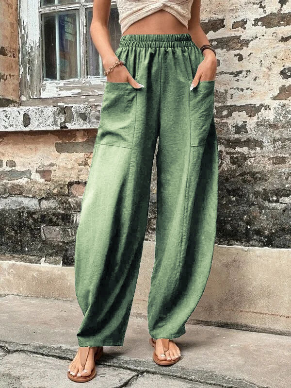 Loose Plus Size Elasticity Pockets Solid Color Pants - Image 9