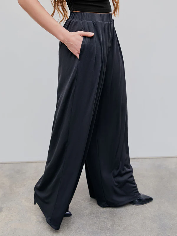 Loose Plus Size Elasticity Solid Color Split-Joint Pants Trousers - Image 2