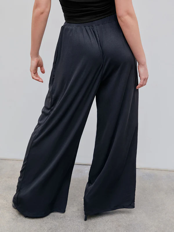 Loose Plus Size Elasticity Solid Color Split-Joint Pants Trousers - Image 3