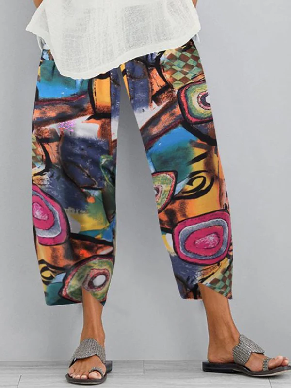 Loose Plus Size Figure Pockets Split-Joint Pants Trousers - Image 2