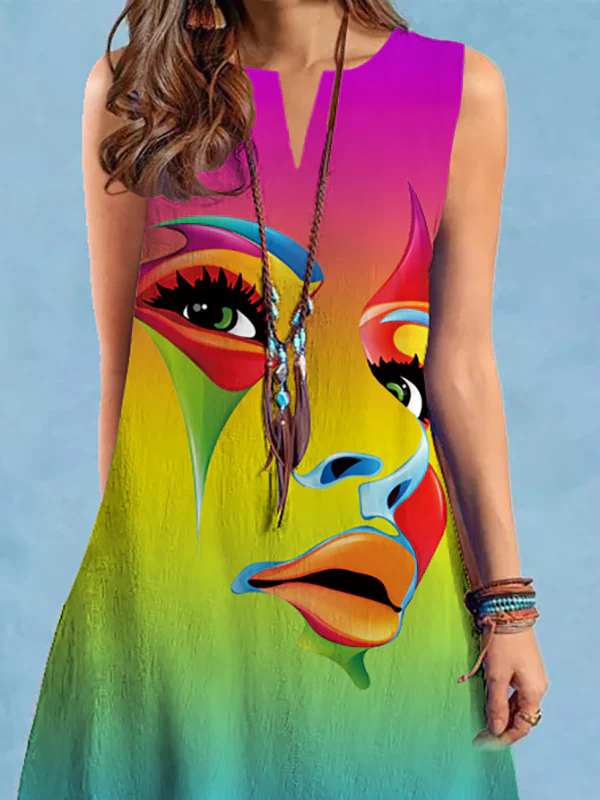 Loose Plus Size Figure V-Neck Mini Dresses - Image 2