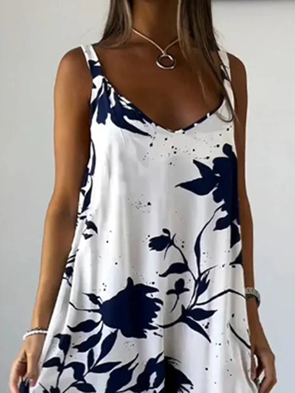 Loose Plus Size Floral Printed Split-Joint Spaghetti-Neck Maxi Dresses - Image 2