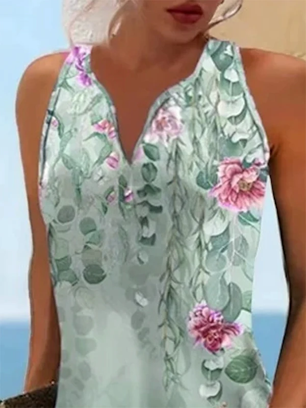 Loose Plus Size Floral Printed Split-Joint V-Neck Mini Dresses - Image 2