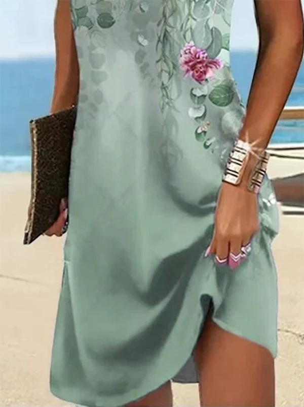 Loose Plus Size Floral Printed Split-Joint V-Neck Mini Dresses - Image 3