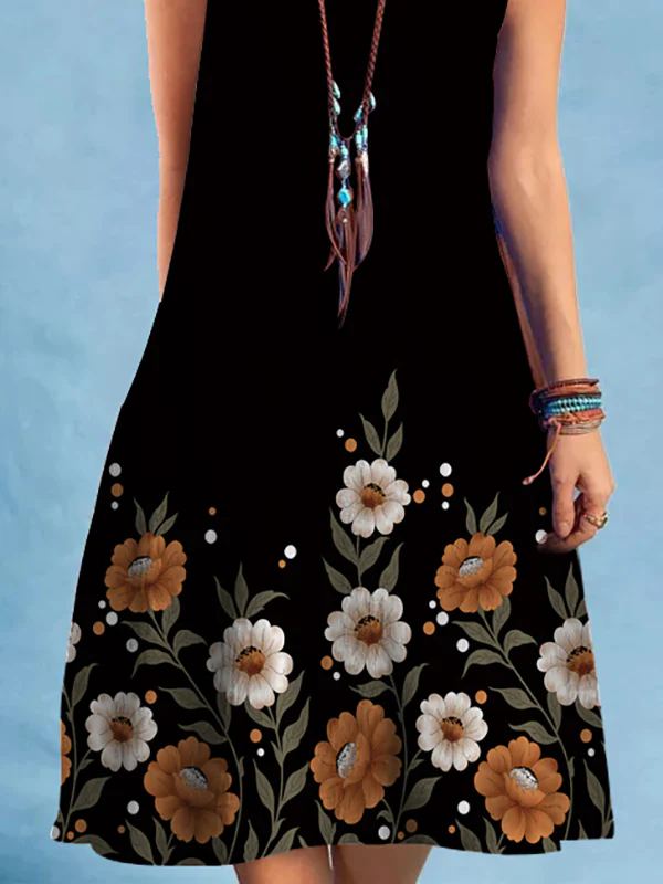 Loose Plus Size Flower Print V-Neck Mini Dresses - Image 2